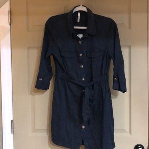 Ladies navy dress w/waist tie butt.down,MED-NWT